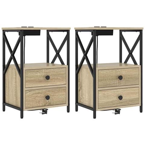 Comò con stazione di ricarica con cassetto 2 pcs rovere sonoma - Foto 1