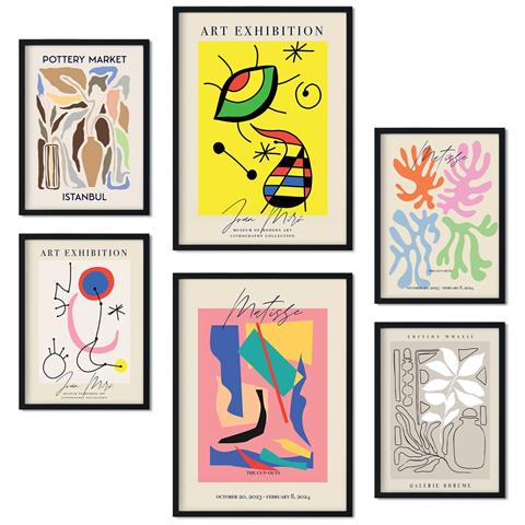 Set Di 6 Stampe Collezione Di Piatti D'arte Astratta Con Collage Estetico Per La Decorazione D'interni A3 & A4 Senza Cornice - Foto 1