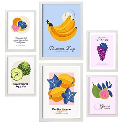 Set Di 6 Stampe Cibo E Nutrizione Natura Tropicale E Fruttata E Nutrizione Per L'interior Design A3 & A4 Cornice Bianca - Foto 1