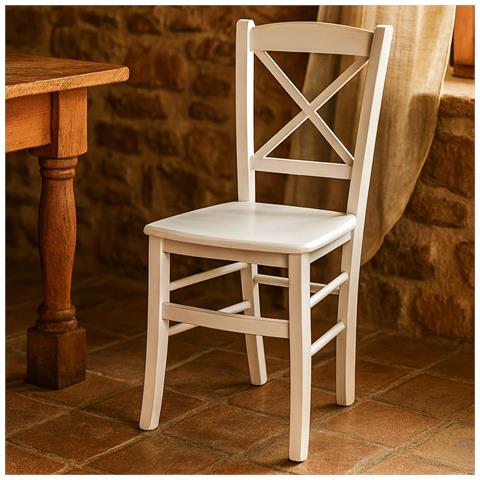 Sedia Da Pranzo Venezia Croce In Legno Bianco Anticato Con Finitura Ciliegio - Foto 1