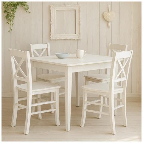 Sedia Da Pranzo Venezia Croce In Legno Bianco Anticato Con Finitura Ciliegio - Foto 2