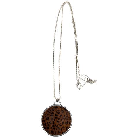 Collana Lunga Con Stampa Disco In Pelle E Argento 10µ - Foto 1