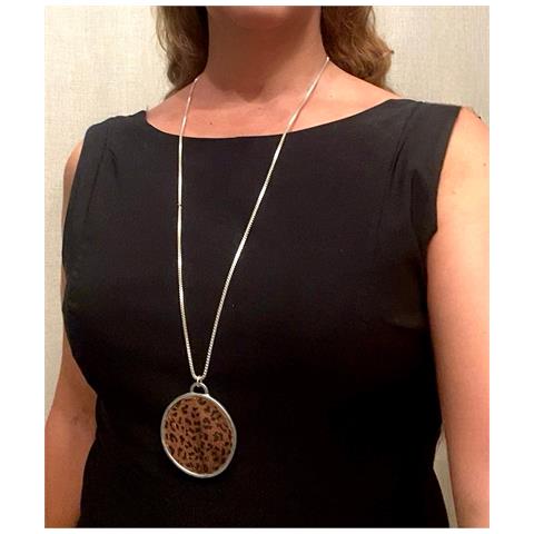 Collana Lunga Con Stampa Disco In Pelle E Argento 10µ - Foto 3