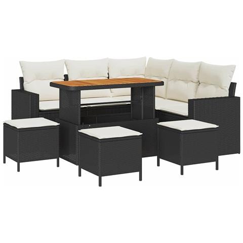 Set Divano da Giardino con cuscino 9 pcs Nero e crema - Foto 1