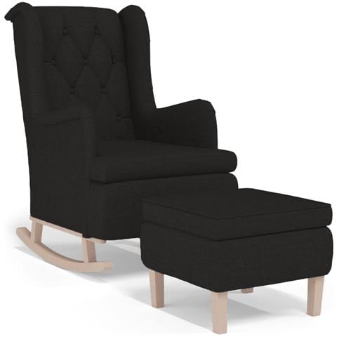 Poltrona Con Gambe A Dondolo E Sgabello Nero In Tessuto - Foto 1