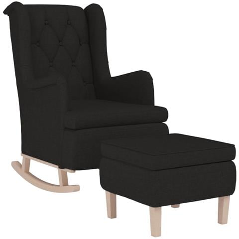 Poltrona Con Gambe A Dondolo E Sgabello Nero In Tessuto - Foto 2