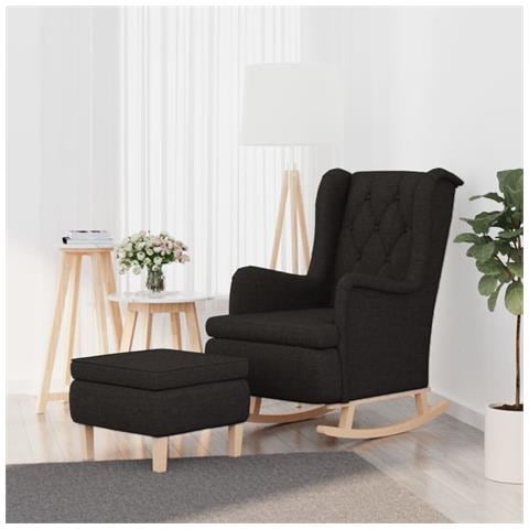 Poltrona Con Gambe A Dondolo E Sgabello Nero In Tessuto - Foto 8