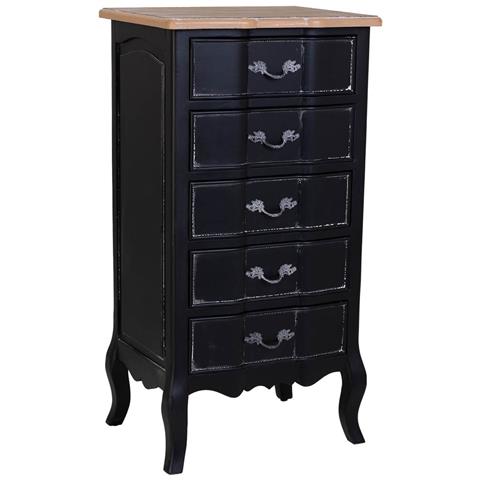 Comò In Legno Laccato Nero Invecchiato Con 5 Cassetti 50x40x98h Cm - Foto 1