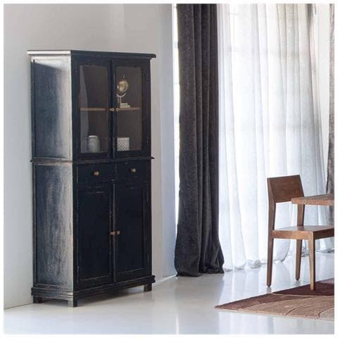 Vetrina In Legno E Vetro Rifinita Artigianalmente Con 4 Ante E 2 Cassetti Nera 85x40x180 - Foto 2