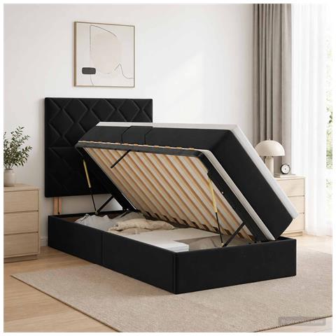 Letto con contenitore e materasso Nero 90 x 200 cm Velluto - Foto 2
