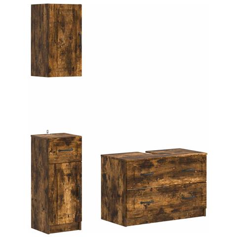 Set di armadietti da bagno in 3 pezzi UTRECHT Rovere Fumo - Foto 1