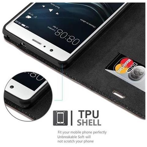 Custodia Compatibile Con Huawei P9 Lite In Bruno Caffè - Coperchio Protettiva Con Chiusura Magnetica, Funzione Stand E Tasca Per Le Carte - Foto 2