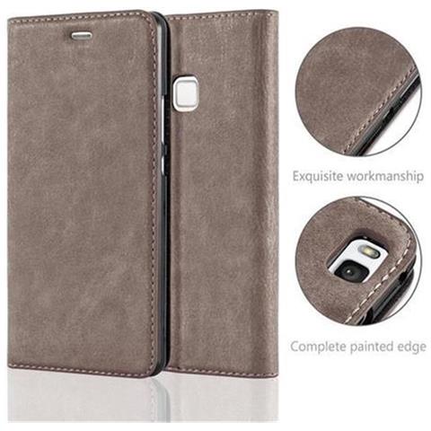 Custodia Compatibile Con Huawei P9 Lite In Bruno Caffè - Coperchio Protettiva Con Chiusura Magnetica, Funzione Stand E Tasca Per Le Carte - Foto 5
