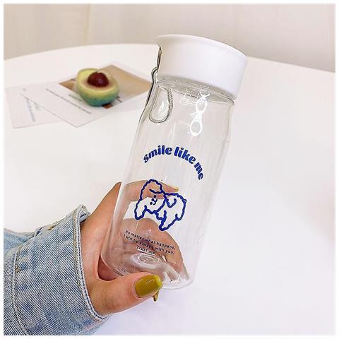 HTN (e Trasparente) Tazza D'acqua Studentessa Studentessa Versione Coreana Della Rete Rossa Casual Tazza Di Plastica Semplice Smerigliata Simpatico Cartone Animato Cartone Animato Bottiglia D'acqua Ad Alto Valore