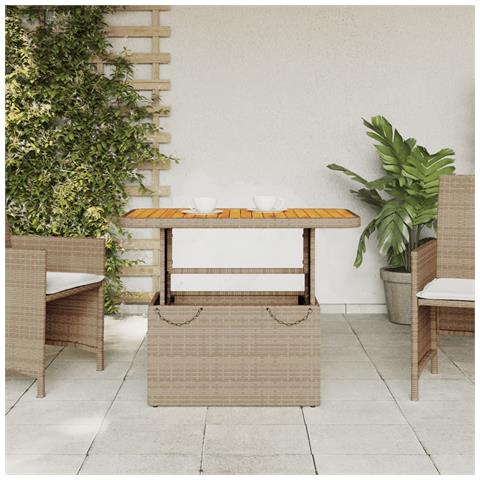 Tavolo Da Giardino Beige 90x55x71cm Polyrattan E Legno Acacia - Foto 3