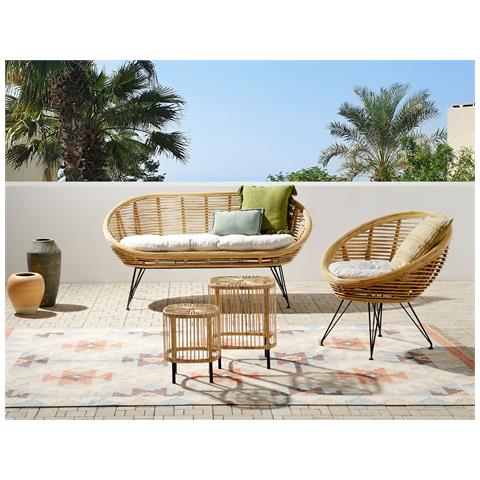 Set Di Divano E Poltrona Con Tavolini Rattan Naturale Maratea /cesenatico - Foto 1