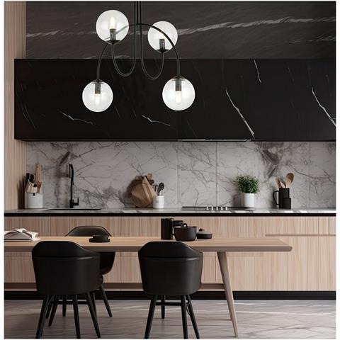 Lampada A Soffitto Roma - Nero, Grigio - Acciaio Verniciato A Polvere, Vetro - 55x26x75 Cm - Foto 4