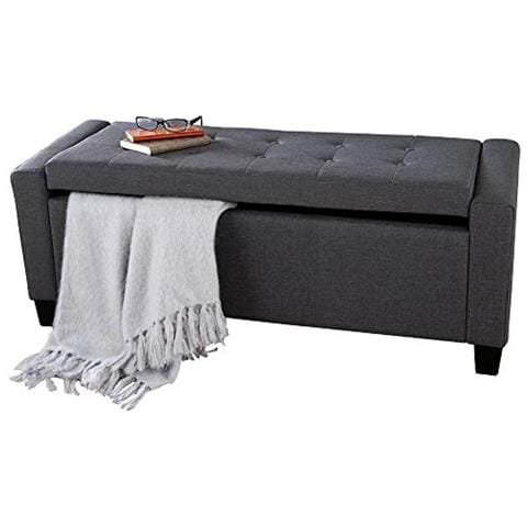 Cassapanca Pouf Contenitore Panca Sgabello Poggiapiedi In Tessuto Grigio Scuro - Foto 1