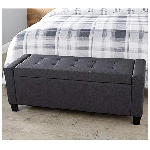 Cassapanca Pouf Contenitore Panca Sgabello Poggiapiedi In Tessuto Grigio Scuro - Foto 5