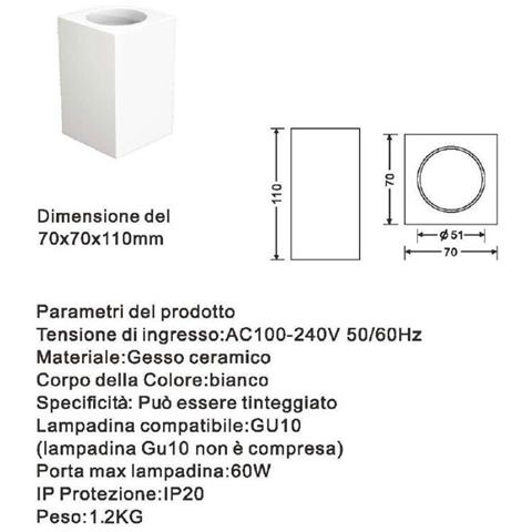Portafaretto Da Soffitto In Gesso Attacco Gu10 Porta Faretto A Cubo Bianco - Foto 5