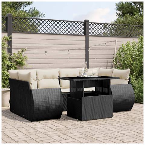 Set Divani Da Giardino Con Cuscini 7pz Nero Polyrattan - Foto 1