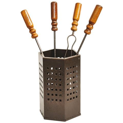 Attrezzi Da Camino Set 4 Utensili Manici In Legno Con Contenitore Cubo - Foto 1
