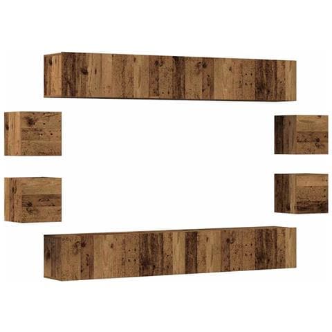 Set Mobile Tv 8 Pz Montato A Parete Legno Antico In Truciolato - Foto 2