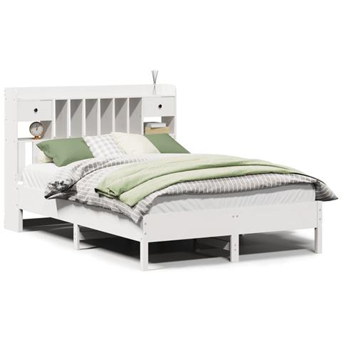 Letto Libreria Senza Materasso Bianco 135x190 Cm Legno Di Pino - Foto 2