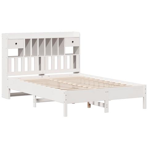 Letto Libreria Senza Materasso Bianco 135x190 Cm Legno Di Pino - Foto 3