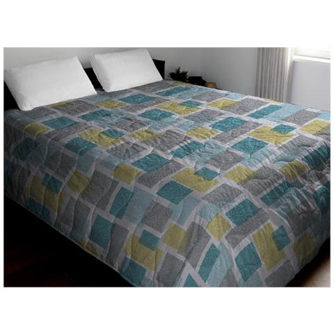 Trapuntino Piumino Estivo Primaverile 100gr Mq Leggero Disegno Square Matrimoniale Azzurro - Foto 1