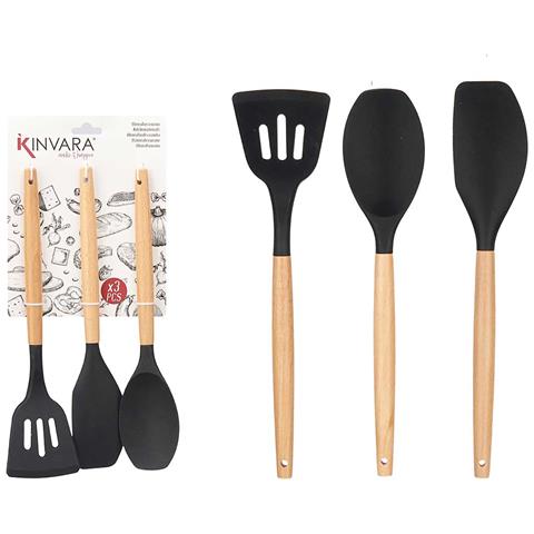 Set 3 Pzs Palle Cucina Silicone Legno Nero - Foto 1