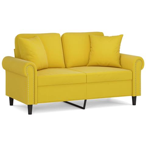Divano A 2 Posti Con Cuscini Giallo 120 Cm In Velluto - Foto 1