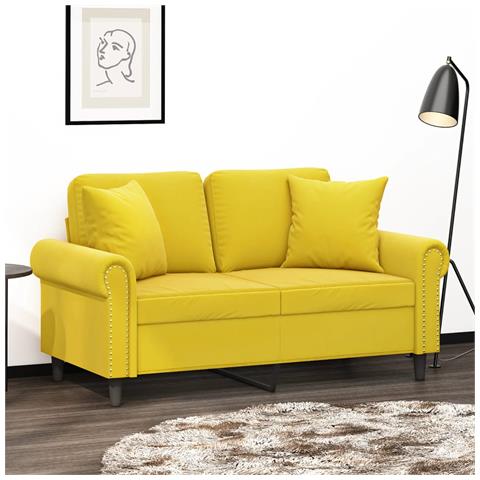 Divano A 2 Posti Con Cuscini Giallo 120 Cm In Velluto - Foto 8