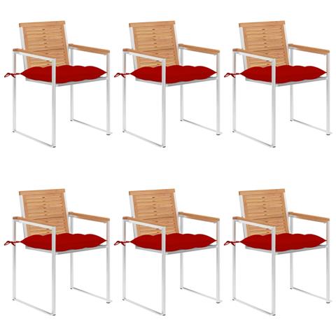 Sedie Da Giardino Con Cuscini 6 Pz In Legno Massello Di Teak - Foto 2