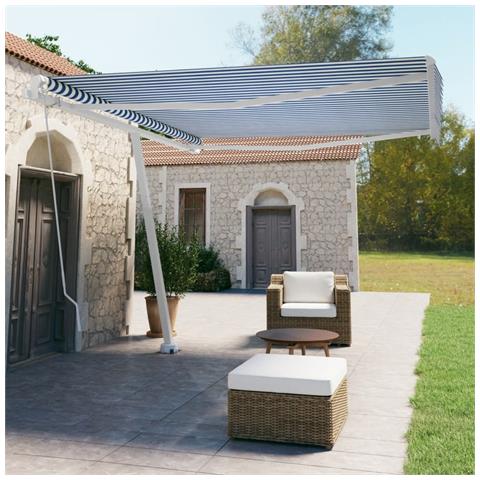 Lusso Casadino -  Tenda Retrattile Manuale Autoportante 450x300 Cm Blu Bianca - Foto 8