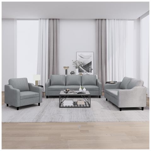 Set di Divani 3 pz con Cuscini Grigio Chiaro in Tessuto - Foto 2