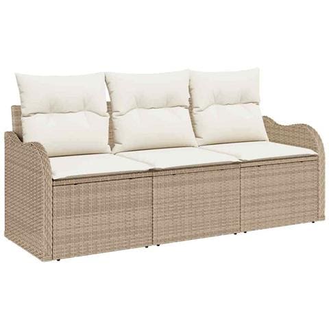 Set di Divani da Giardino da 3 Pezzi con Cuscini Beige in Polyrattan - Foto 1