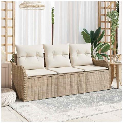 Set di Divani da Giardino da 3 Pezzi con Cuscini Beige in Polyrattan - Foto 2