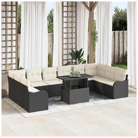 Set Divano da Giardino 11 Pezzi con Cuscini Rattan Nero, Divano da Giardino 2 Posti con Storage e Cuscini Rattan Nero - Foto 2