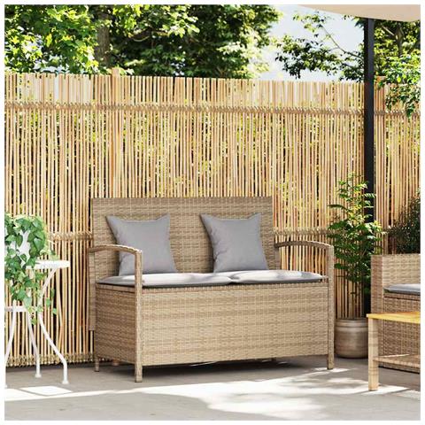 Panca Portaoggetti da Giardino con Cuscino Beige in Polyrattan - Foto 2