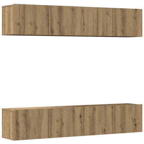 Mobili TV a Parete 4 pz Rovere Artigianale in Legno Multistrato - Foto 1