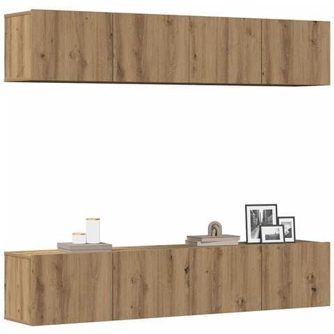 Mobili TV a Parete 4 pz Rovere Artigianale in Legno Multistrato - Foto 2