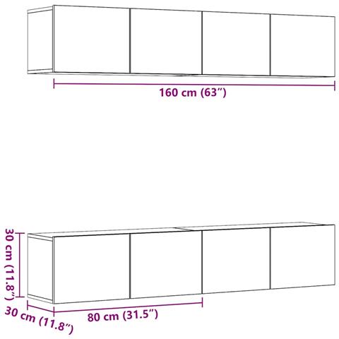 Mobili TV a Parete 4 pz Rovere Artigianale in Legno Multistrato - Foto 7
