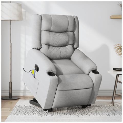 Poltrona Alzapersona Massaggi Reclinabile Grigio Chiaro Tessuto - Foto 2