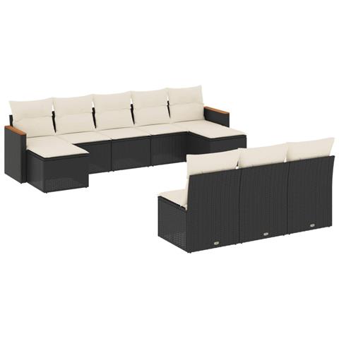 Set Divani da Giardino 10pz con Cuscini in Polyrattan Nero - Foto 1