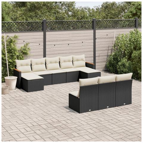 Set Divani da Giardino 10pz con Cuscini in Polyrattan Nero - Foto 2