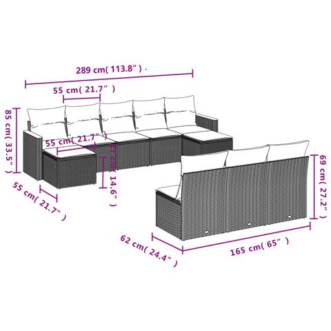 Set Divani da Giardino 10pz con Cuscini in Polyrattan Nero - Foto 3