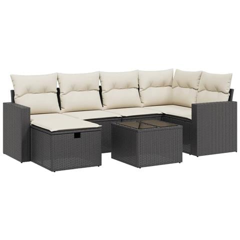 Set Divani da Giardino con Cuscini 7pz Nero Polyrattan - Foto 1