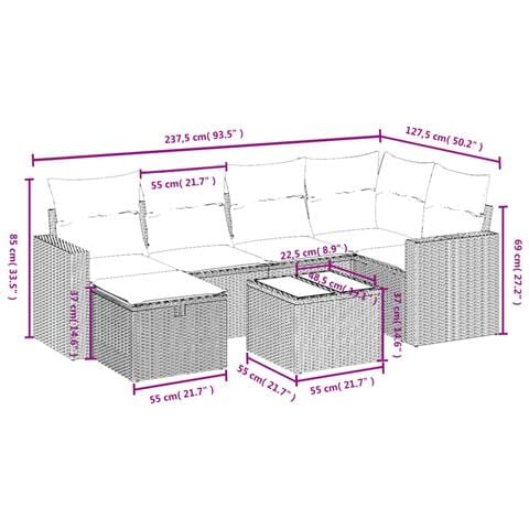 Set Divani da Giardino con Cuscini 7pz Nero Polyrattan - Foto 4