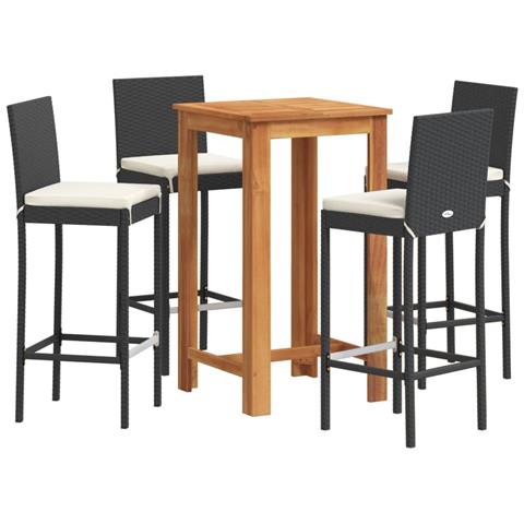 Set Bar da Giardino 5 pz Nero in Legno Acacia e Polyrattan - Foto 1